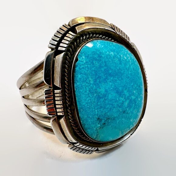 Vintage Turquoise Cuff Sterling Silver Native American Navajo Rita Touchine - Picture 2 of 10